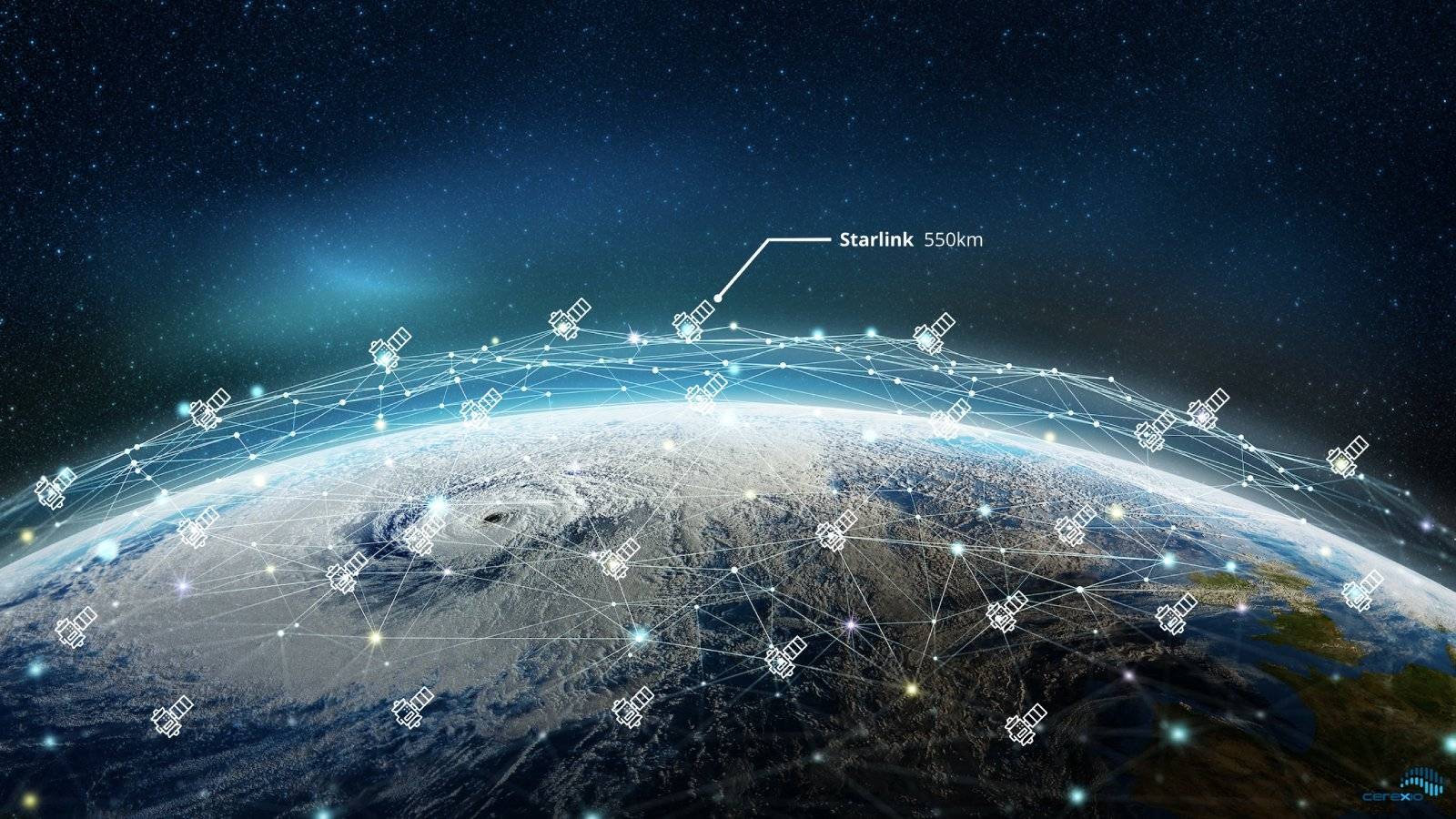 Simulação esquemática do posicionamento dos satélites da StarLink