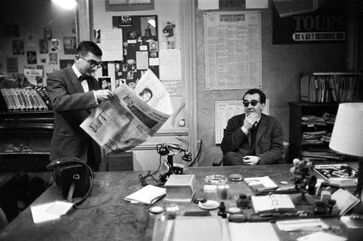 Jean Luc Godard e Claude Chabrol no escritório da Cahiers du Cinéma
