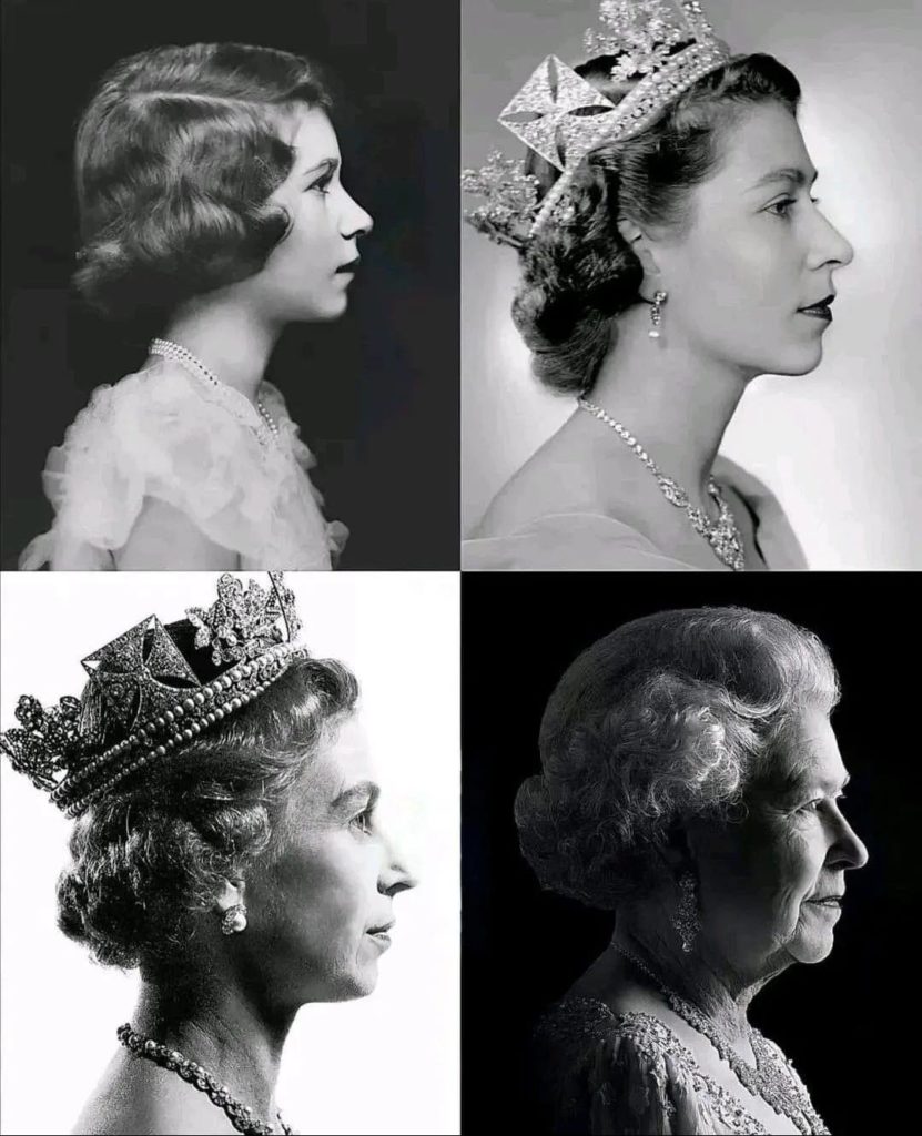 Fotos de 4 estágios da vida da passada Rainha Elizabeth