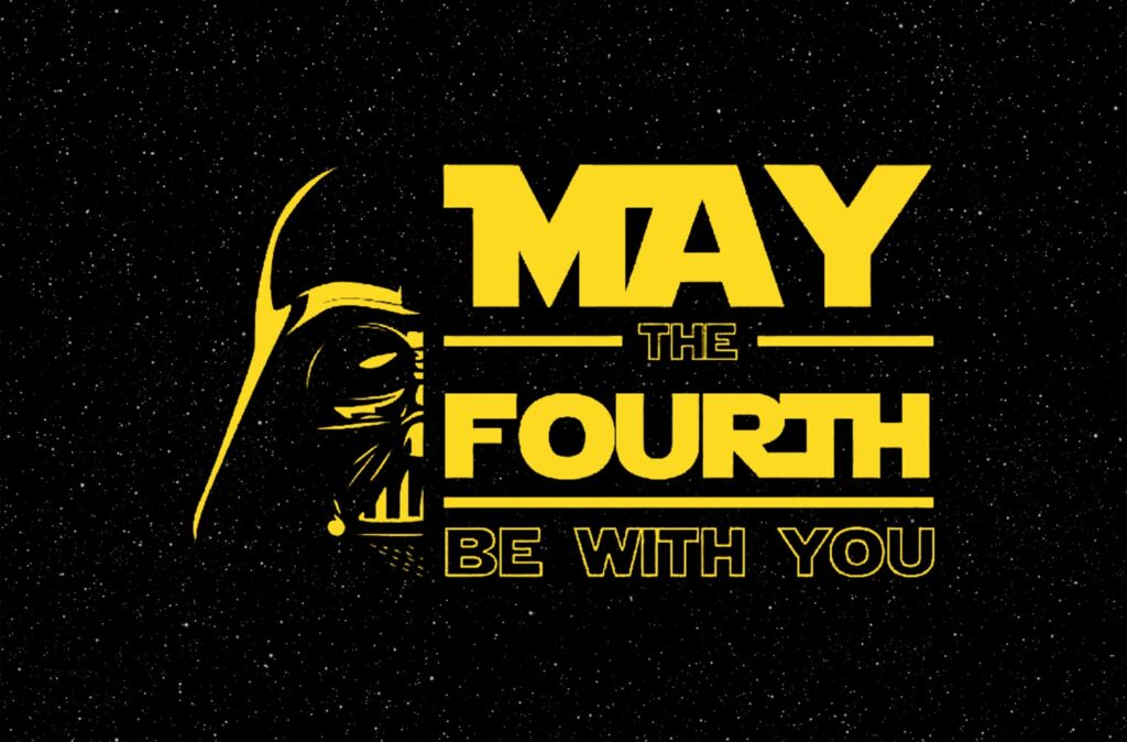 Desenho do Darth Vader com o texto "May the fourth be with you"